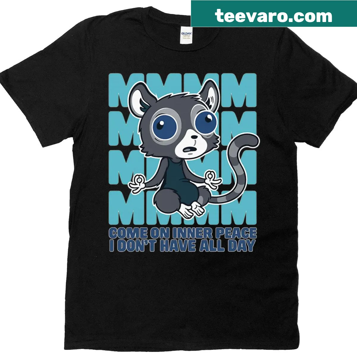 Illustration of a meditating lemur and 'Come On Inner Peace' quote. — on a men's t-shirt
