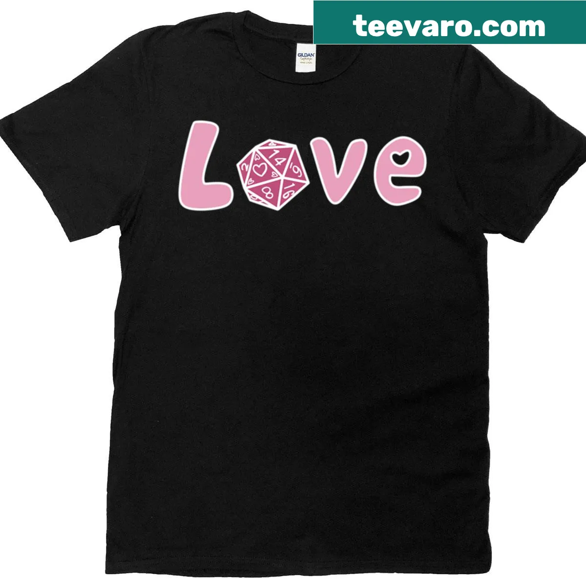 T-shirt featuring the phrase 'D20 Love' in playful typography — on a men's t-shirt