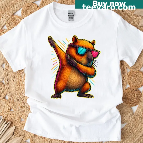 Funny dabbing capybara graphic for kids