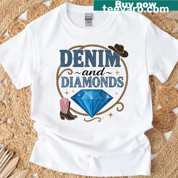 Denim and diamonds themed t-shirt