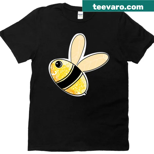 Whimsical doodle-style illustration of a bee on a t-shirt