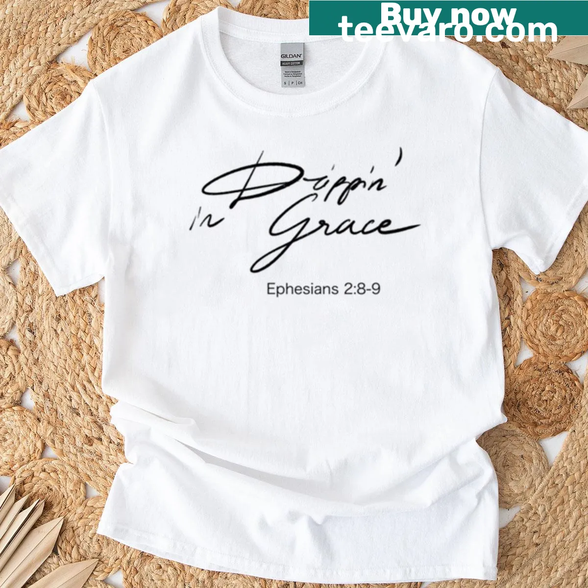 Ephesians 28-9 verse in hand-lettered design on a T-shirt — on a men's t-shirt