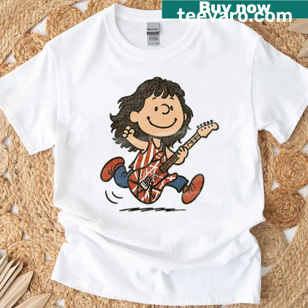 Illustrative T-shirt honoring Eddie Van Halen with guitar motifs