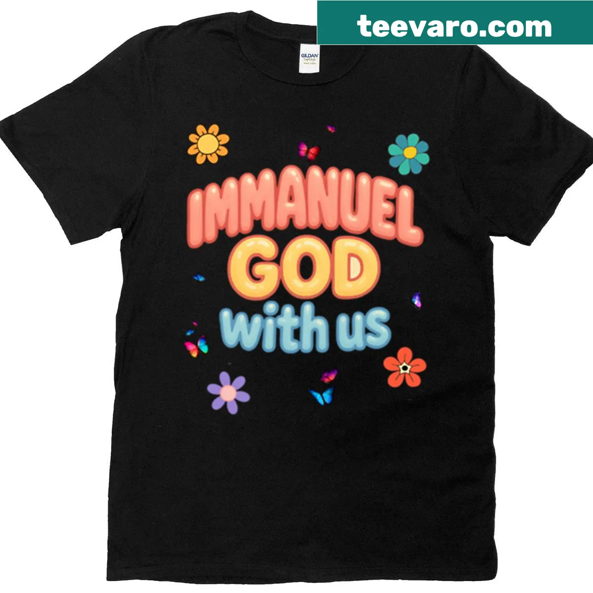Typography T-shirt with 'God With Us' Christian message — on a men's t-shirt