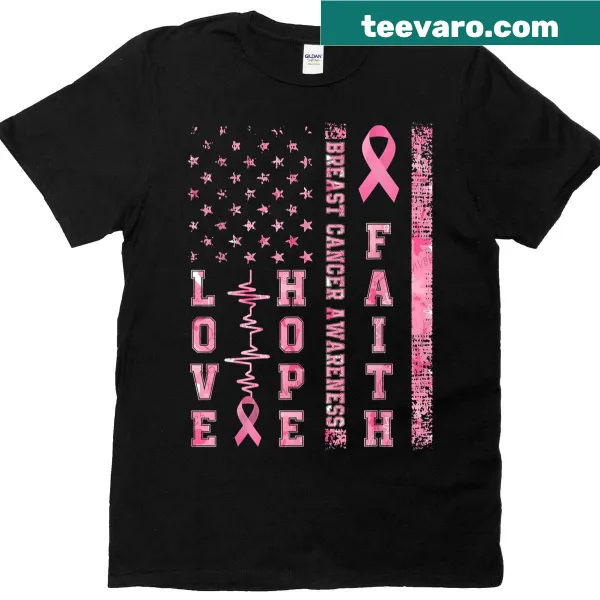 Breast cancer awareness t-shirt with flowers and America flag