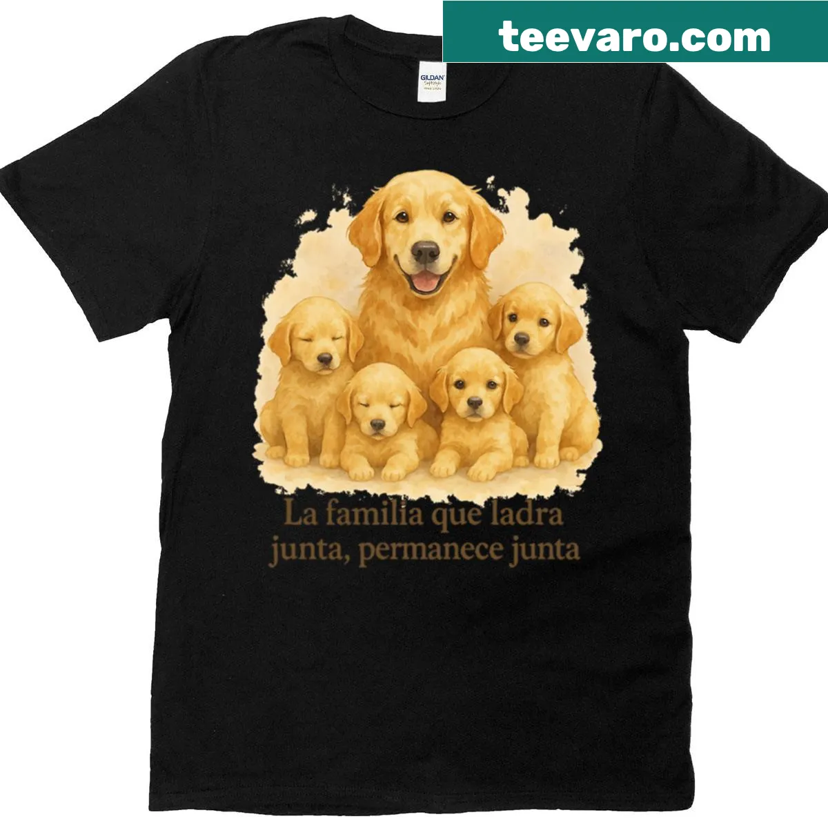 Illustrated T-shirt celebrating family pets with various animal graphics — on a men's t-shirt