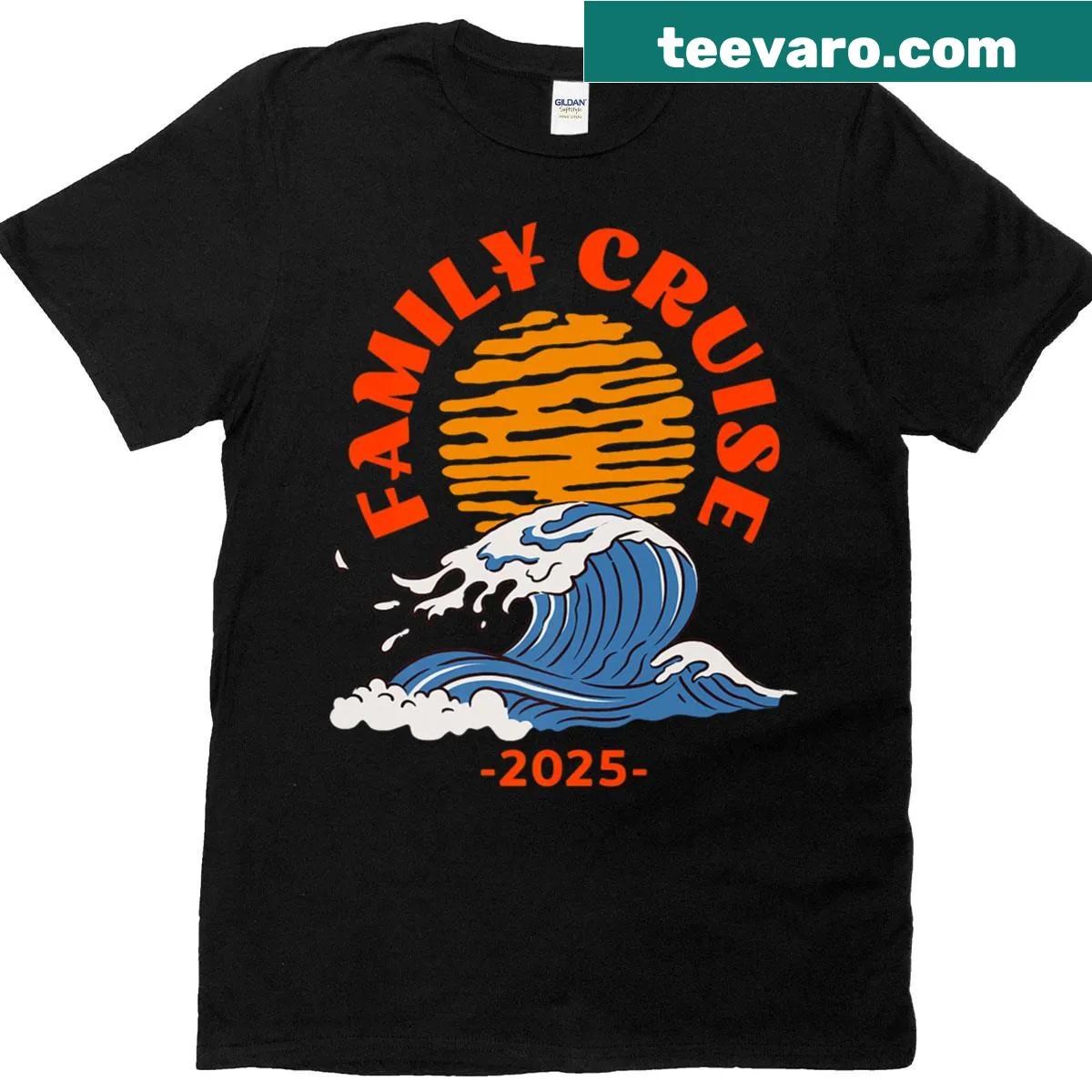 Illustration of a cruise ship with 'Family Cruise 2025' text on a T-shirt — on a men's t-shirt