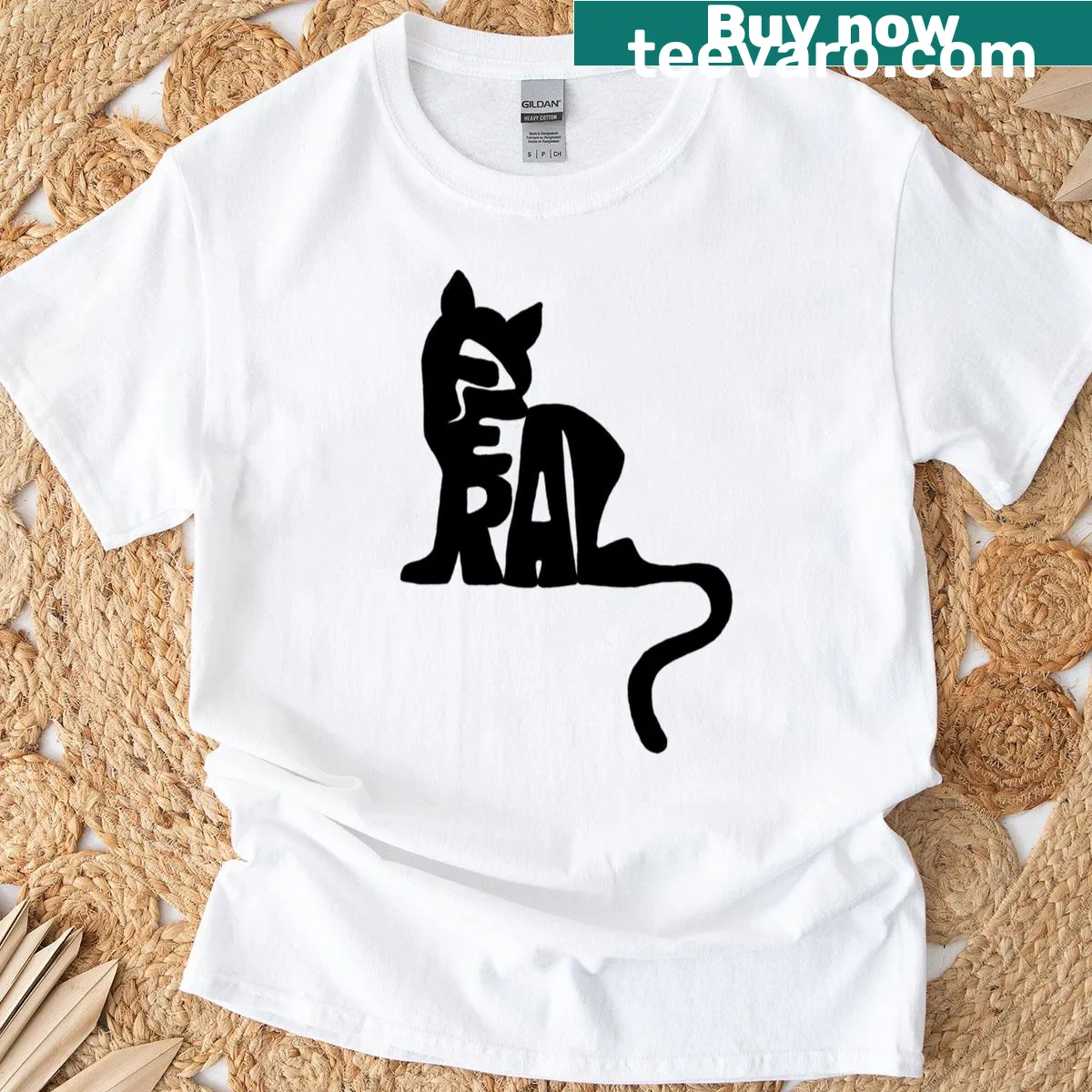 Illustrated T-shirt featuring a feral cat design. — on a men's t-shirt