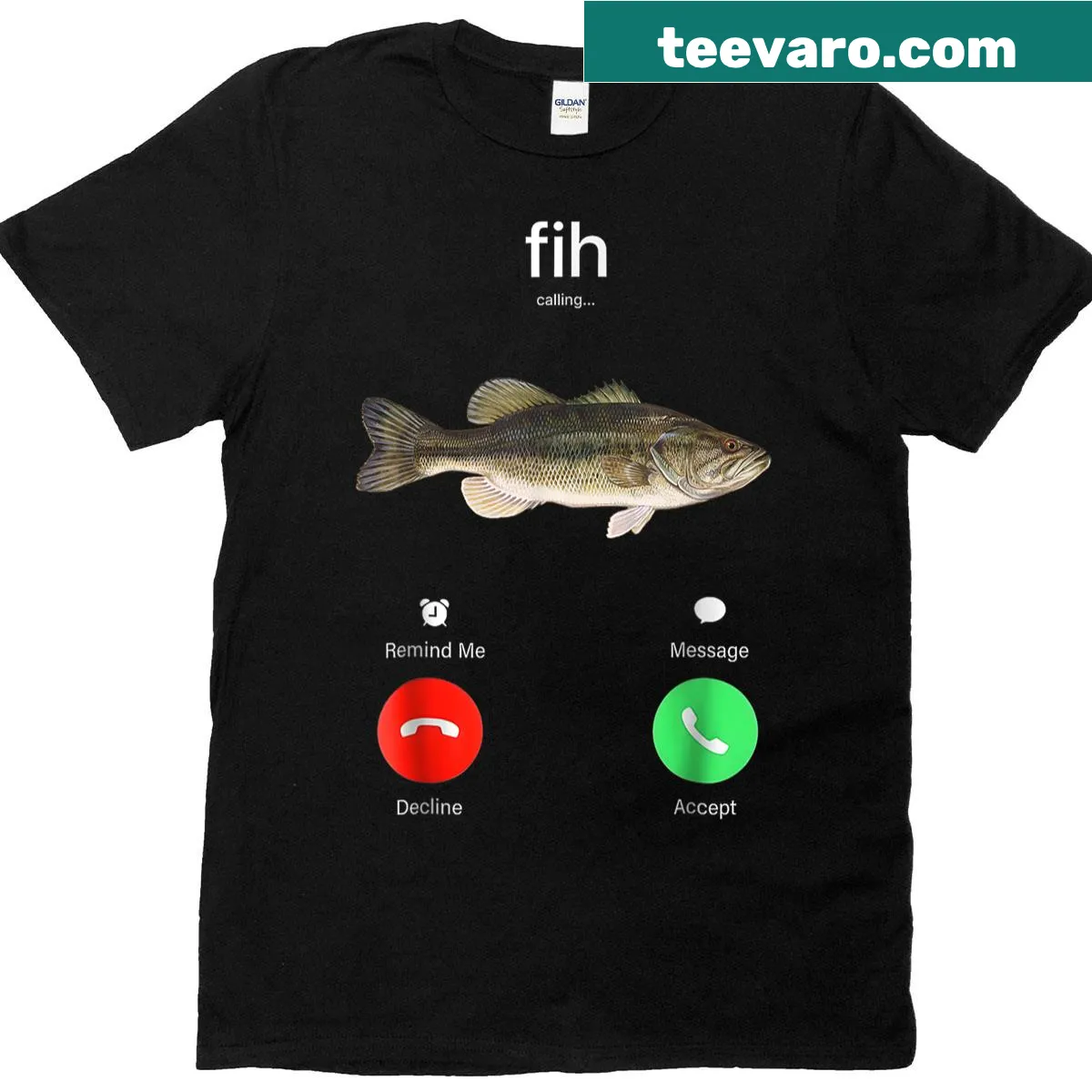 Fun t-shirt with 'Fih Calling Remind Me' text design — on a men's t-shirt