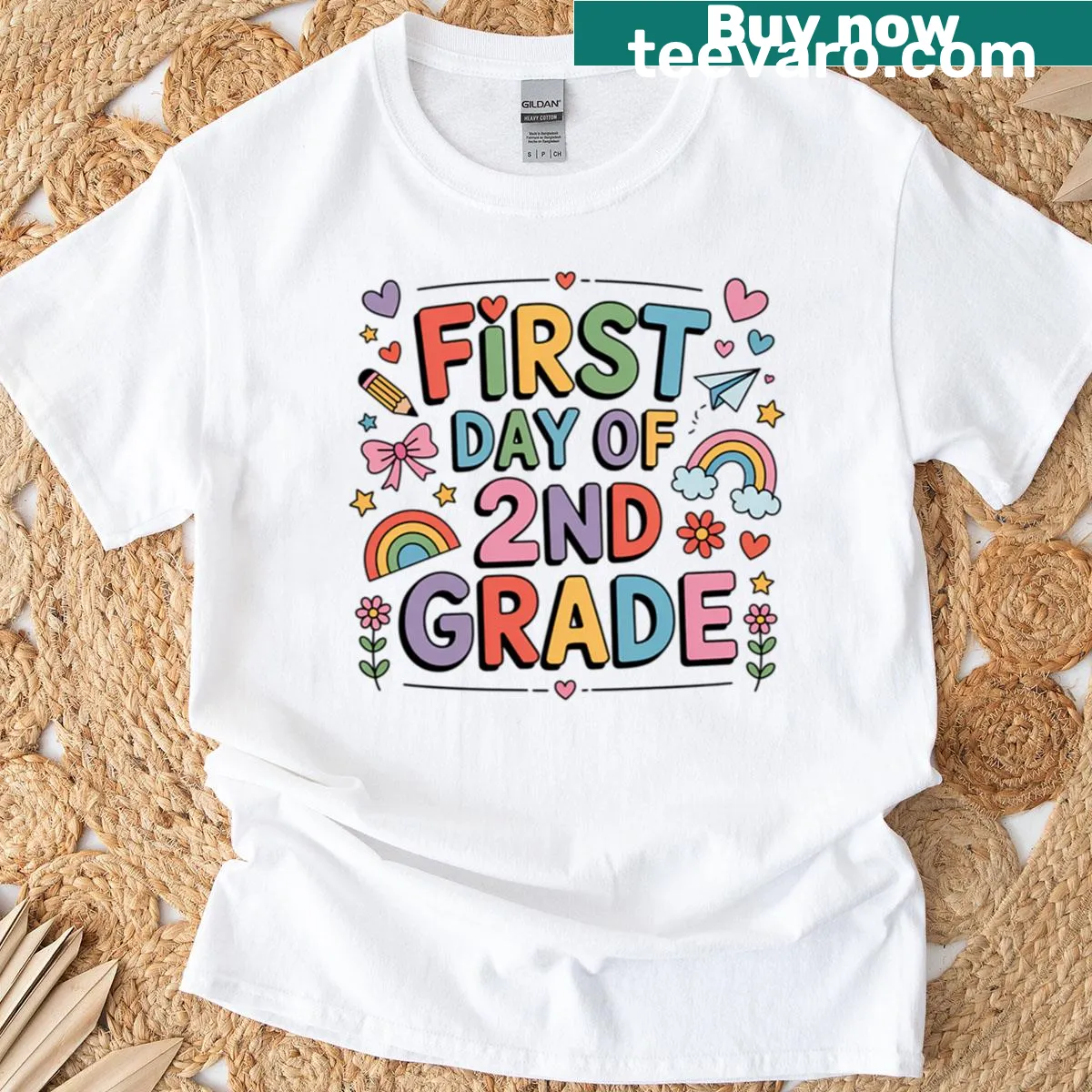 Cute back-to-school T-shirt for kids with 'First Day of 2nd Grade' text — on a men's t-shirt