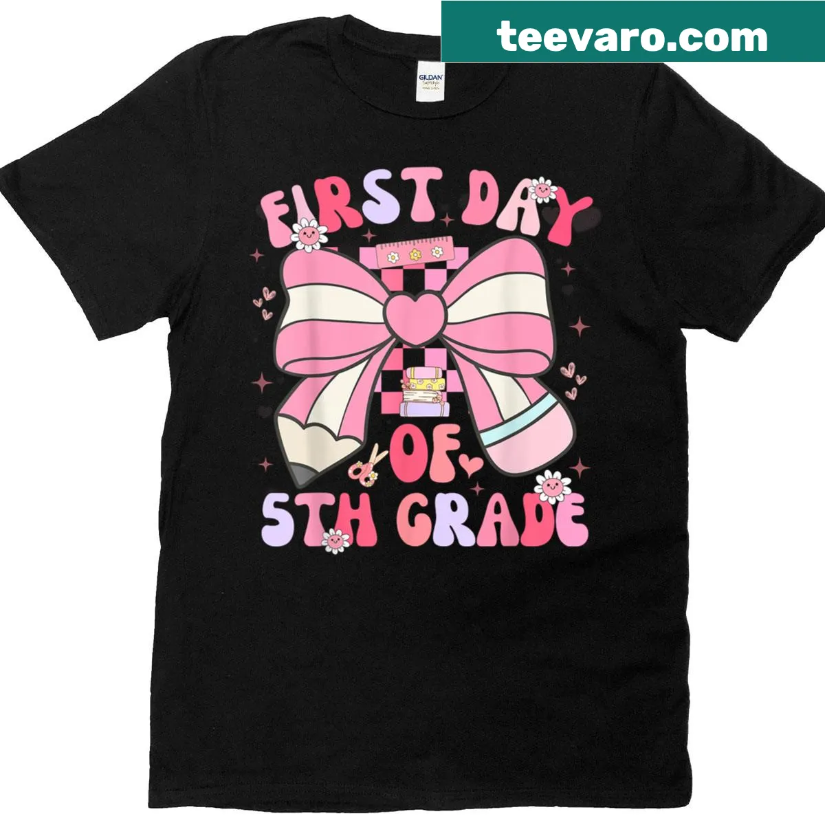 Cute T-shirt for girls featuring a back to school design for 5th grade. — on a men's t-shirt