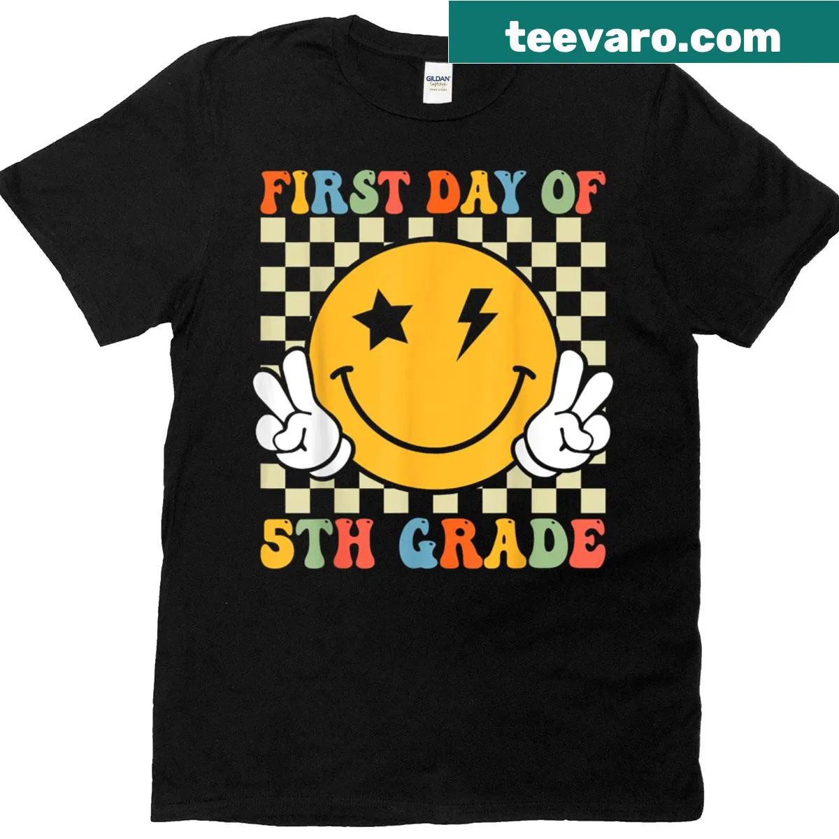 Retro back to school T-shirt for girls celebrating the first day of 5th grade. — on a men's t-shirt