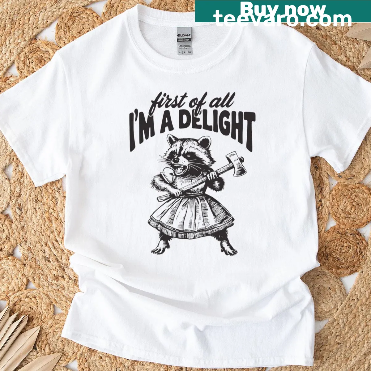 Retro T-shirt with an angry raccoon and cheeky text — on a men's t-shirt