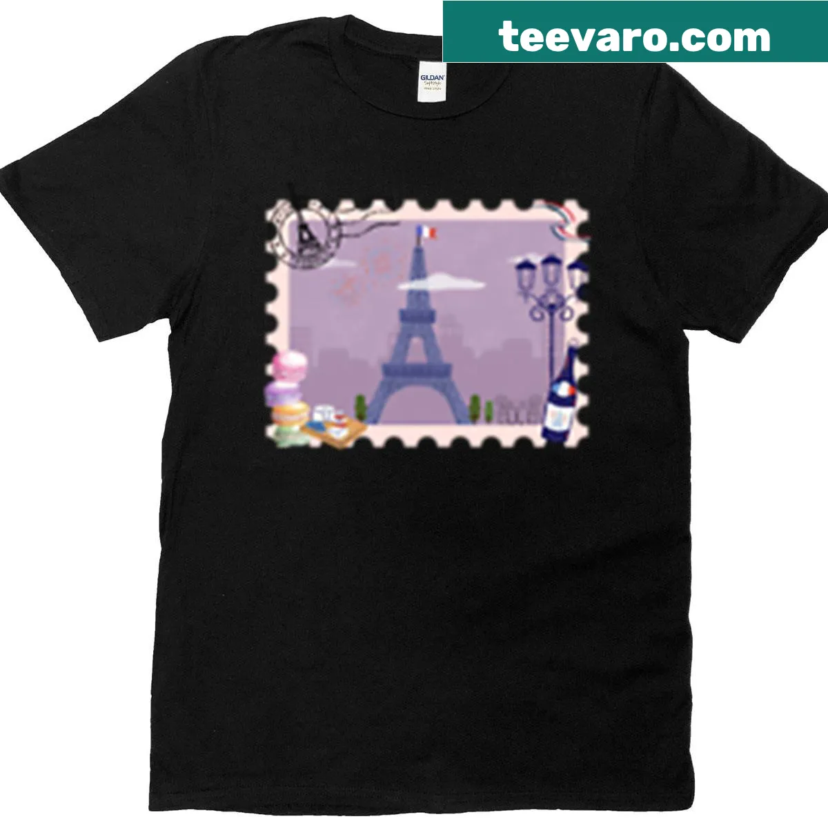 Vintage stamp design representing France on a T-shirt — on a men's t-shirt
