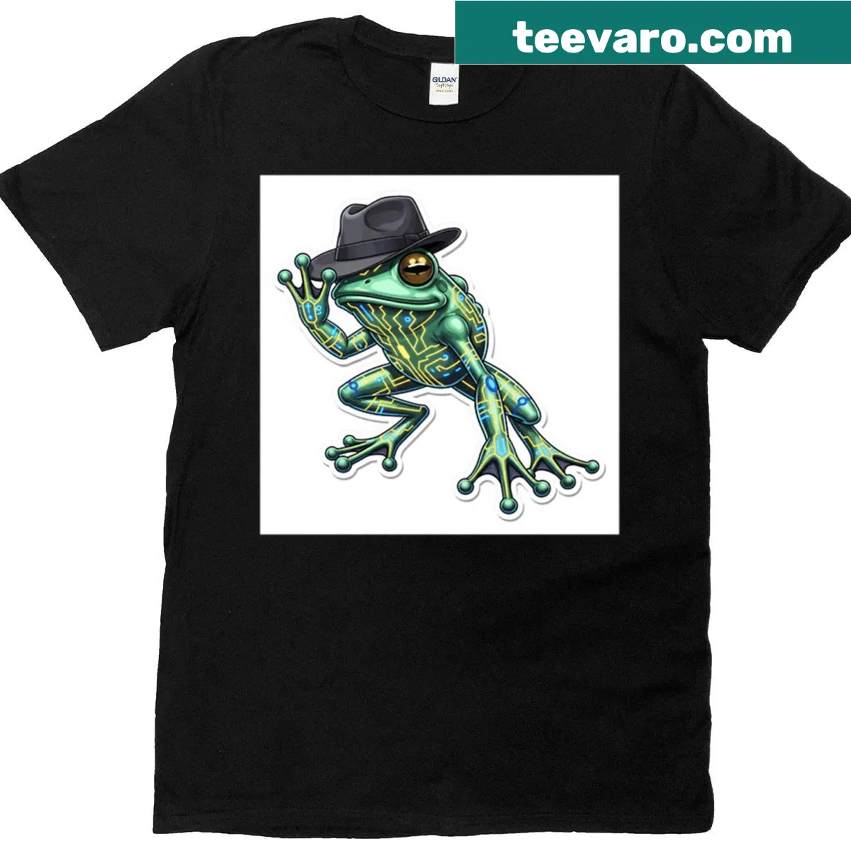 Frog in a fedora illustrated on a t-shirt — on a men's t-shirt