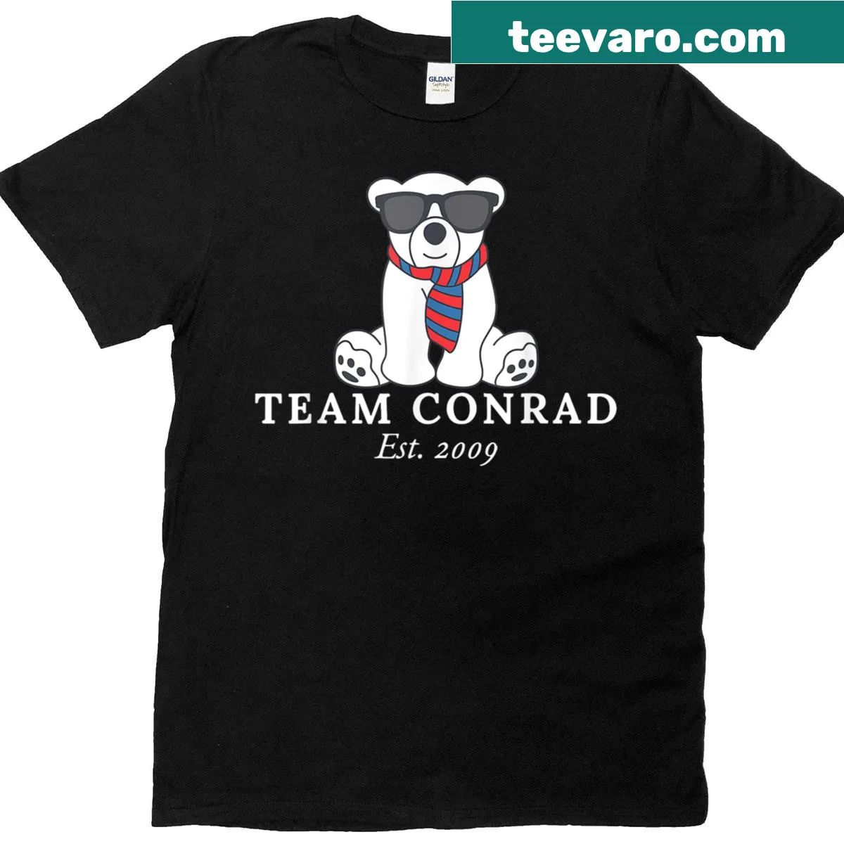 T-shirt featuring a mint bear graphic and Team Conrad text — on a men's t-shirt