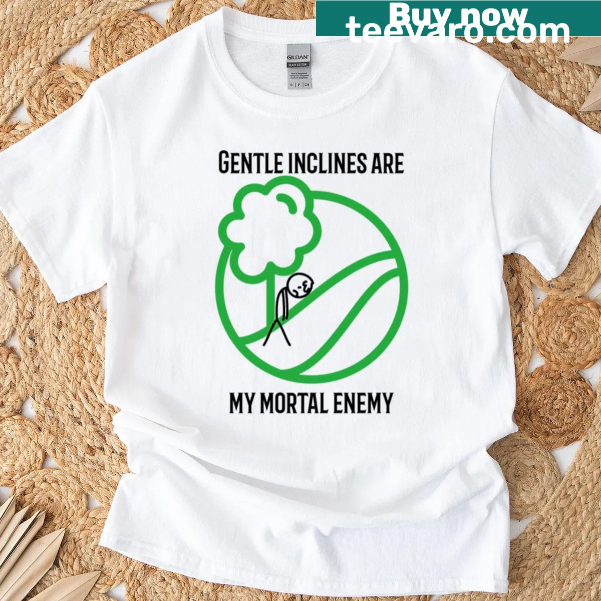 T-shirt with the phrase 'Gentle Inclines Are My Mortal Enemy' — on a men's t-shirt