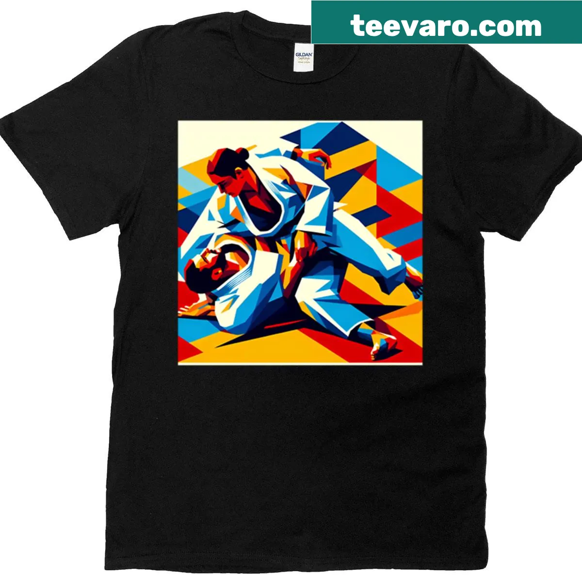 Geometric Judo T-shirt featuring art of balance and motion — on a men's t-shirt