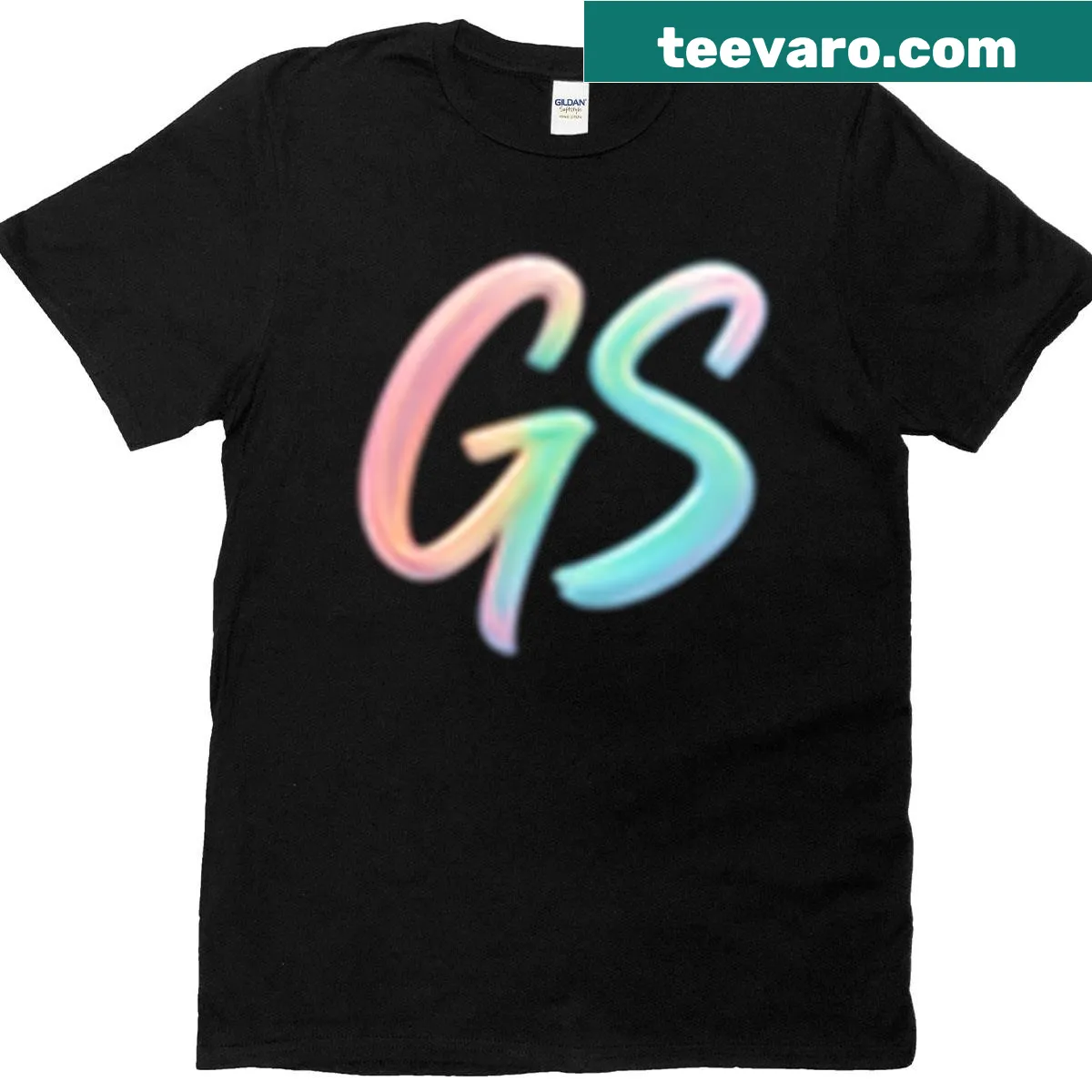 Gs Gummy Shelf logo design on a casual T-shirt — on a men's t-shirt