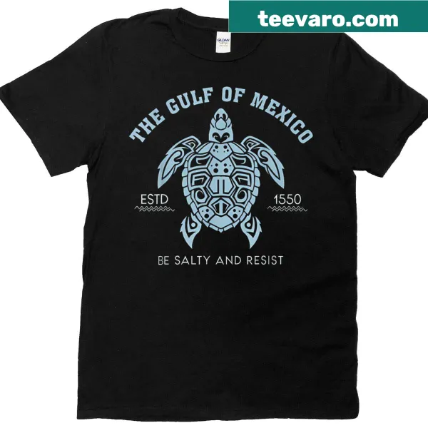 Playful turtle illustration with the phrase 'Be Salty' on a T-shirt