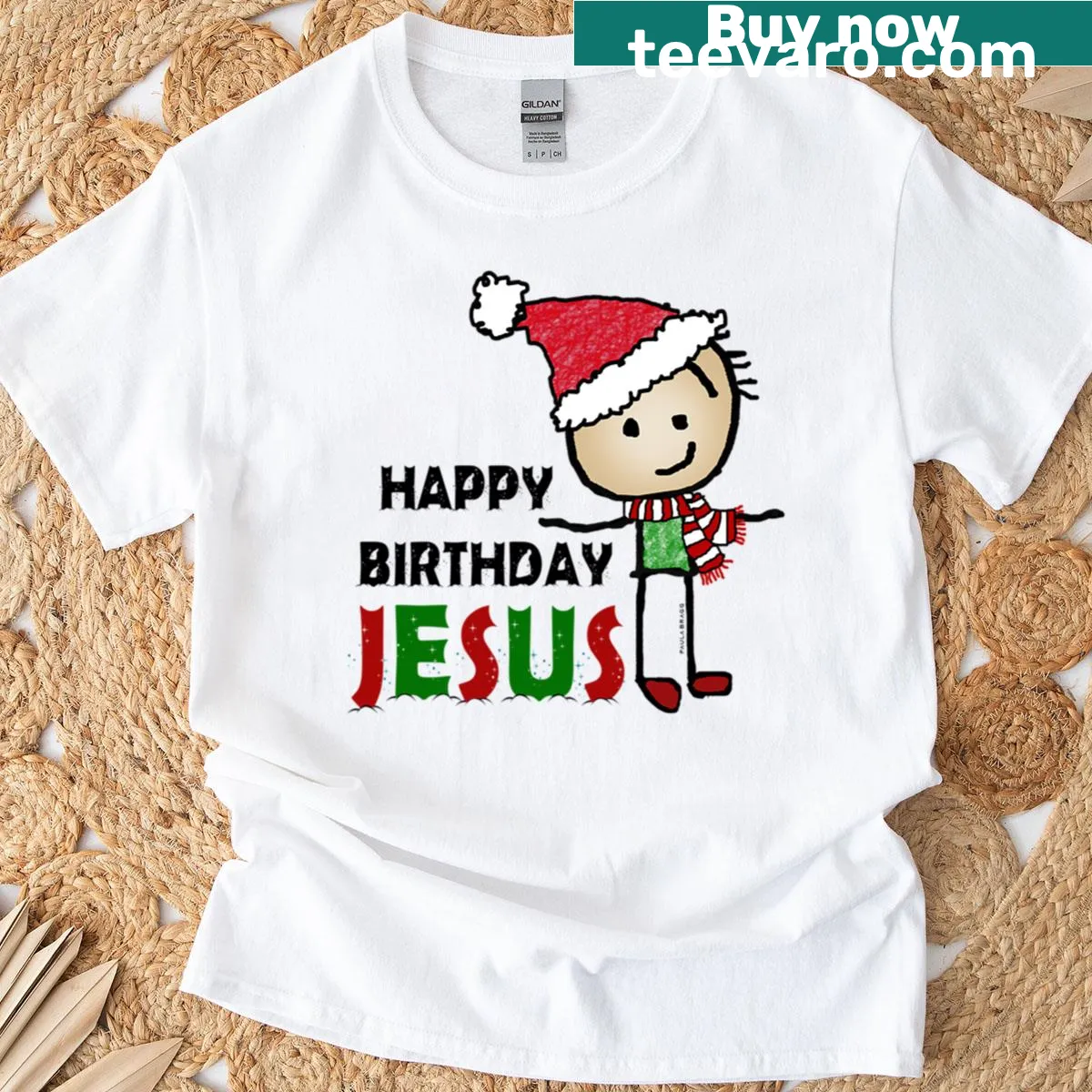 Cute stickman in a Santa hat for Christmas — on a men's t-shirt