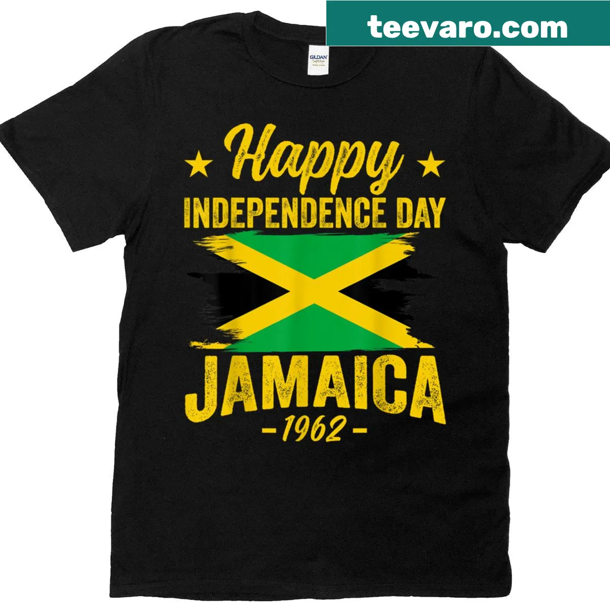 Jamaican flag and independence date graphic on a t-shirt — on a men's t-shirt