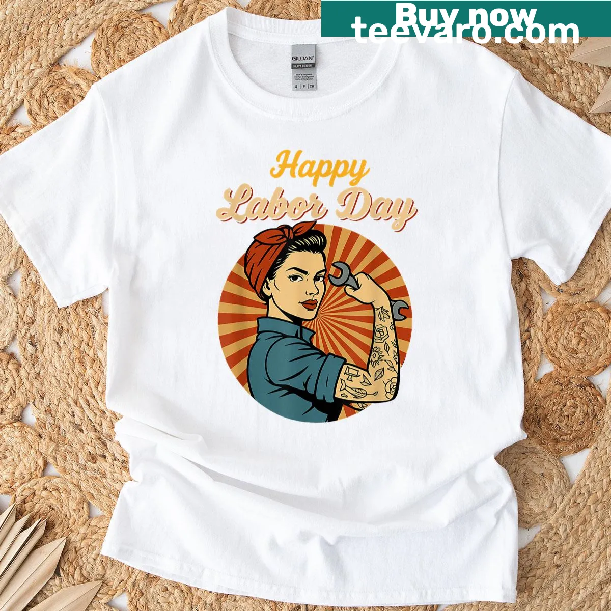 T-shirt with 'Happy Labor Day' printed on it for women. — on a men's t-shirt