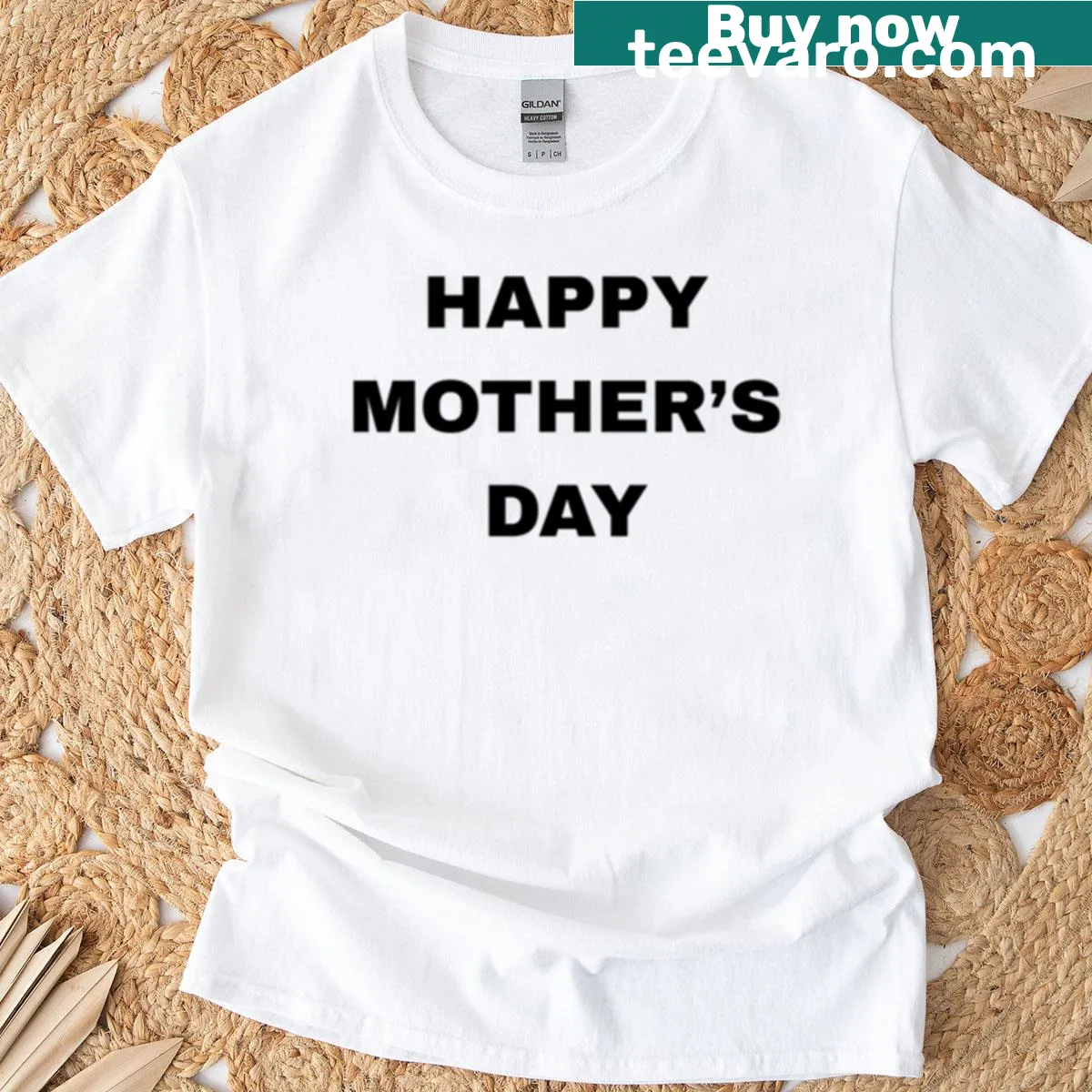 Black text t-shirt reading 'Happy Mother's Day'. — on a men's t-shirt