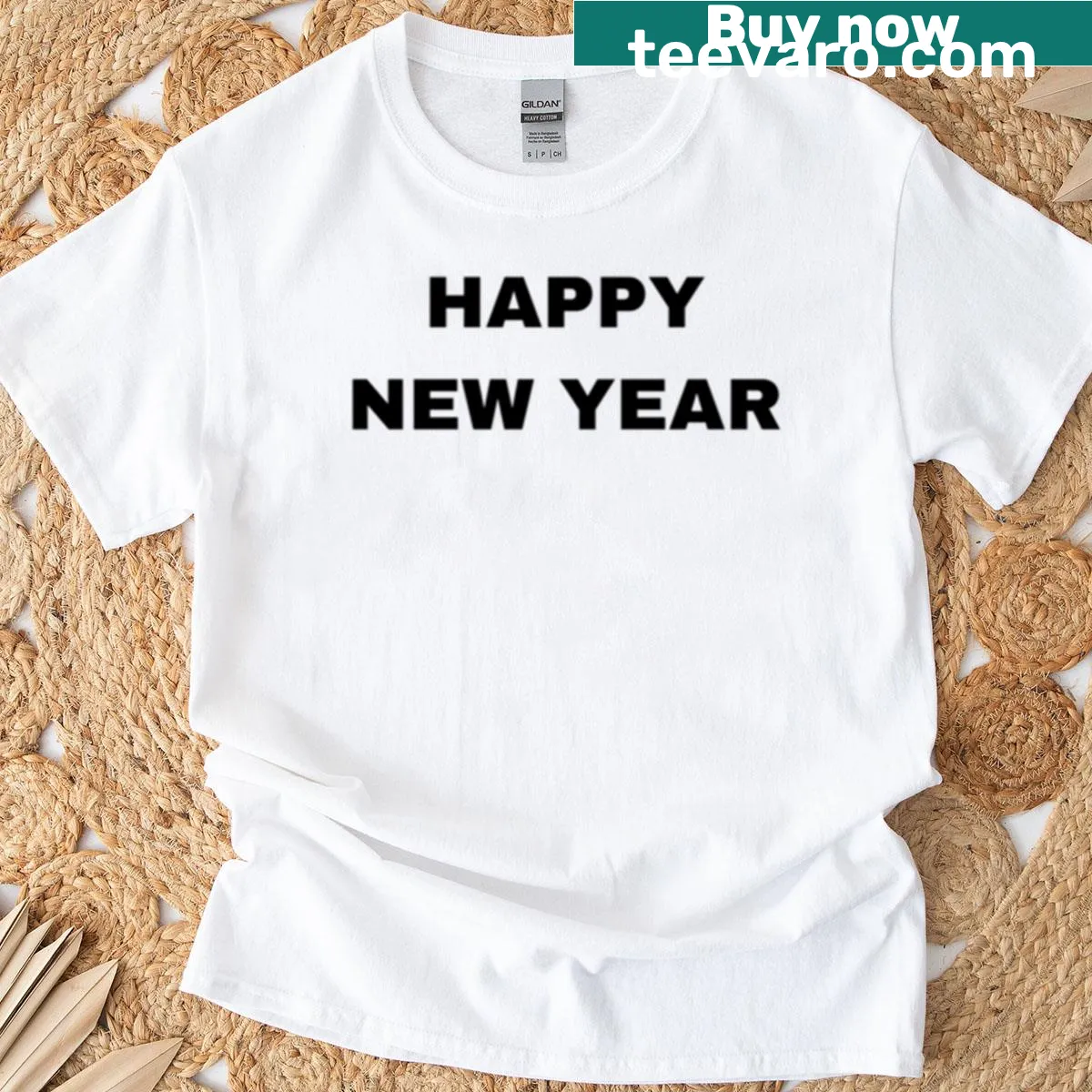 T-shirt with 'Happy New Year' text design — on a men's t-shirt
