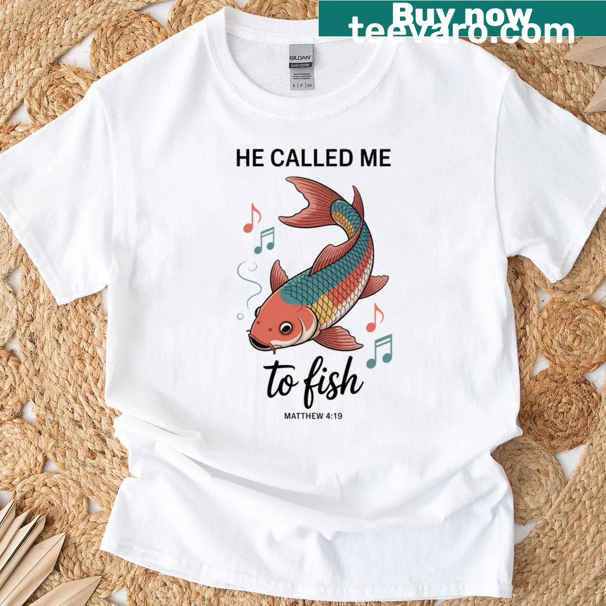 Faith-based fishing t-shirt with the phrase 'He Called Me To Fish' — on a men's t-shirt