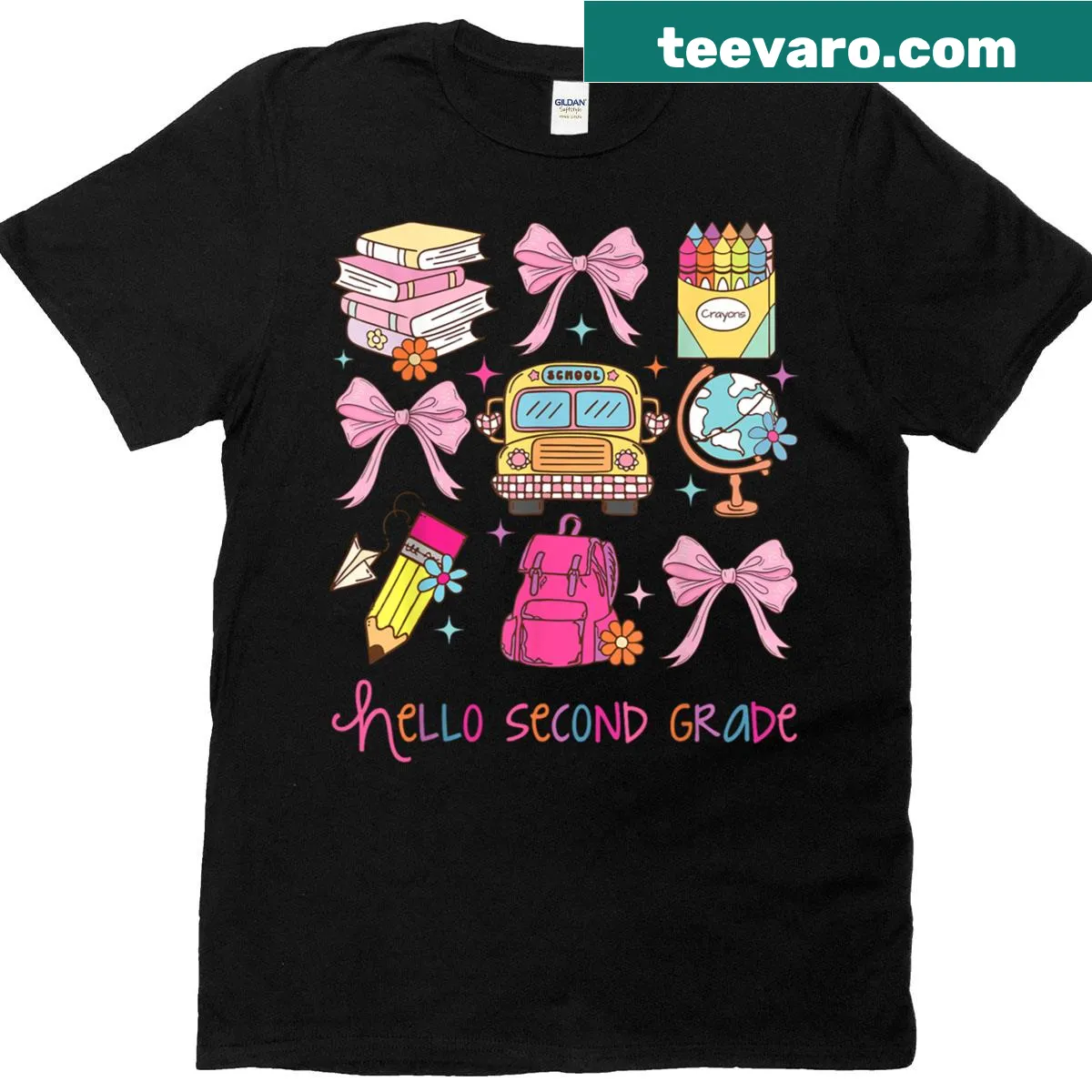 Cute T-shirt for 2nd grade teachers with bow design — on a men's t-shirt