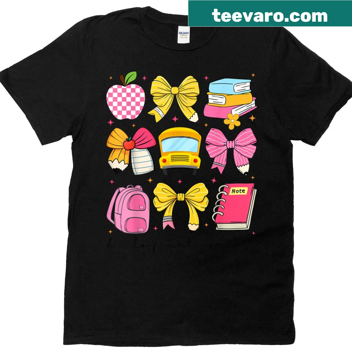 T-shirt with 'Hello Fourth Grade' and coquette bow design — on a men's t-shirt