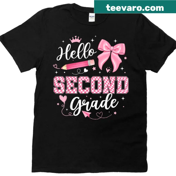 Hello Second Grade Teacher T-shirt with coquette design