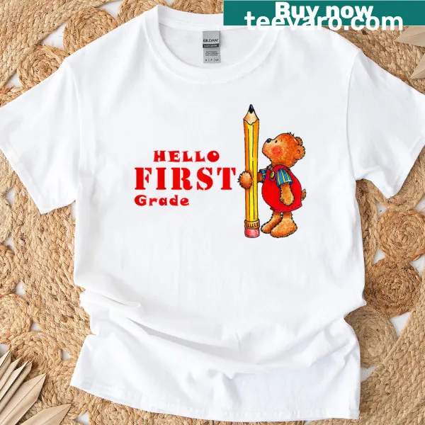 Cute T-shirt featuring a bear with a pencil for first graders