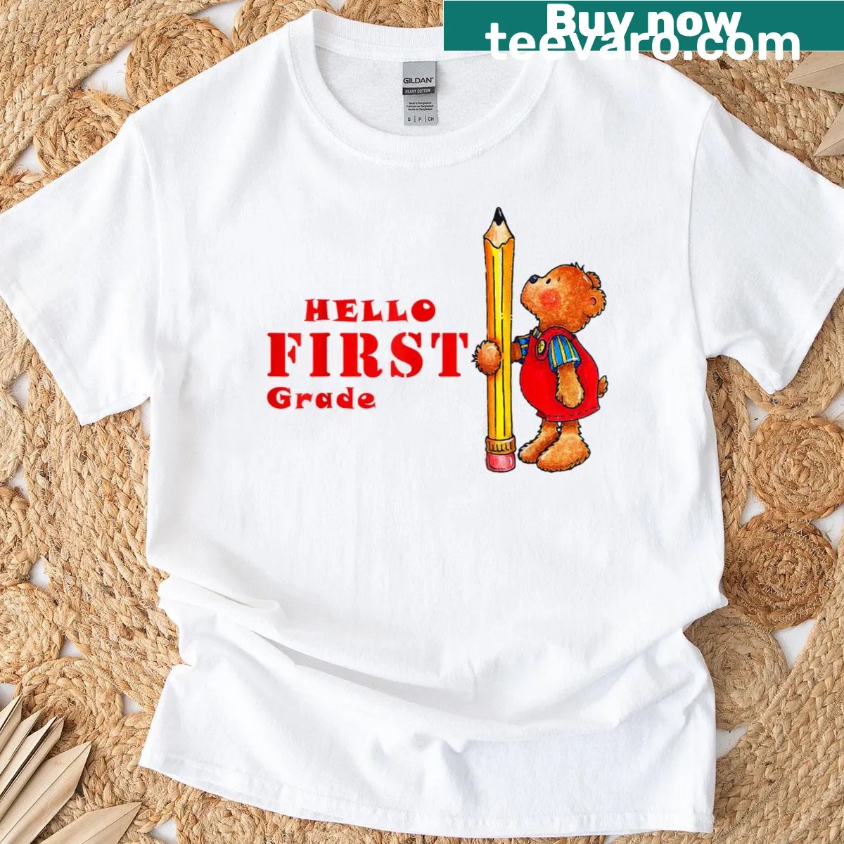 Cute T-shirt featuring a bear with a pencil for first graders — on a men's t-shirt