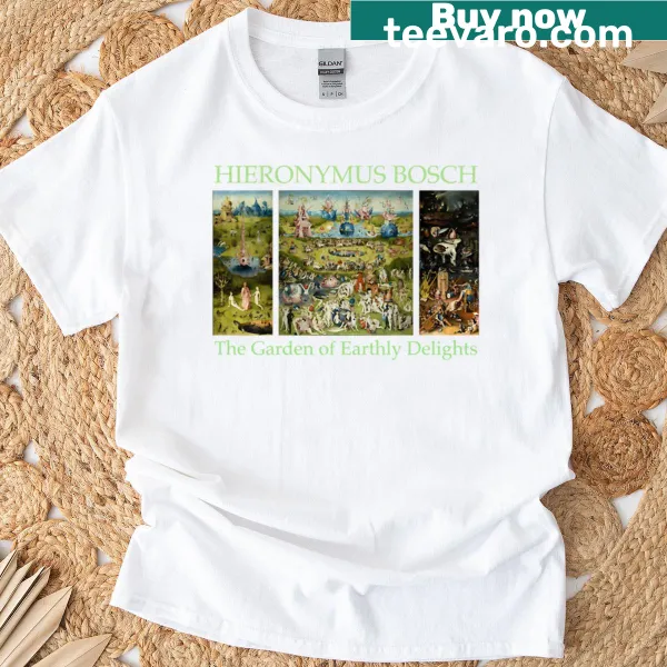 T-shirt featuring intricate illustration inspired by Bosch's artwork