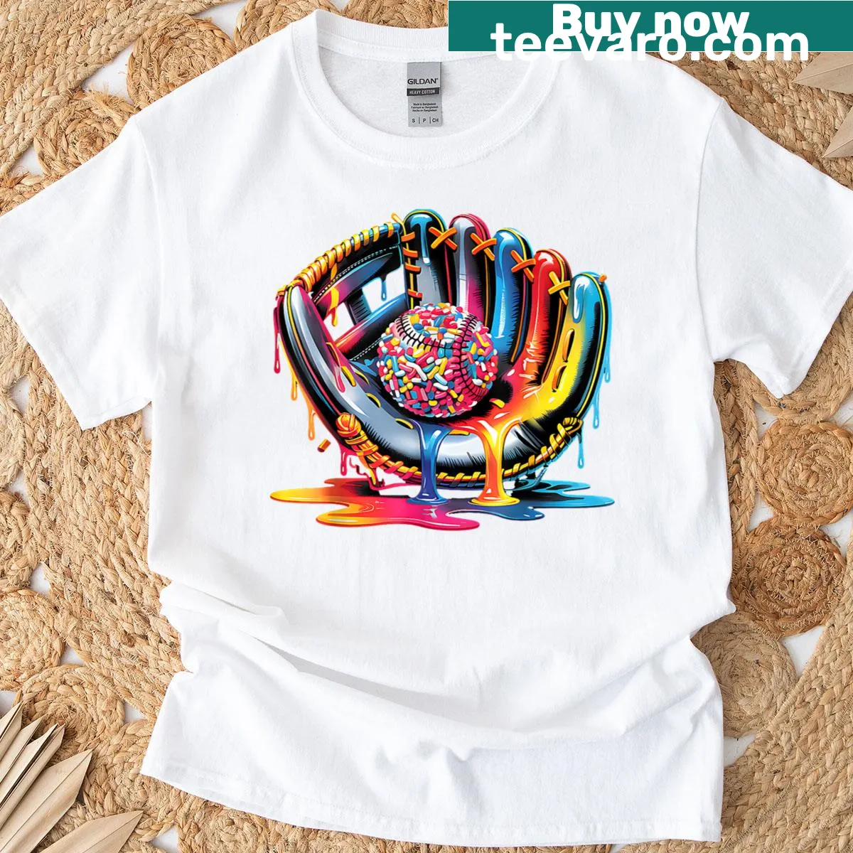 Graphic t-shirt with ice cream drips and baseball theme for boys — on a men's t-shirt