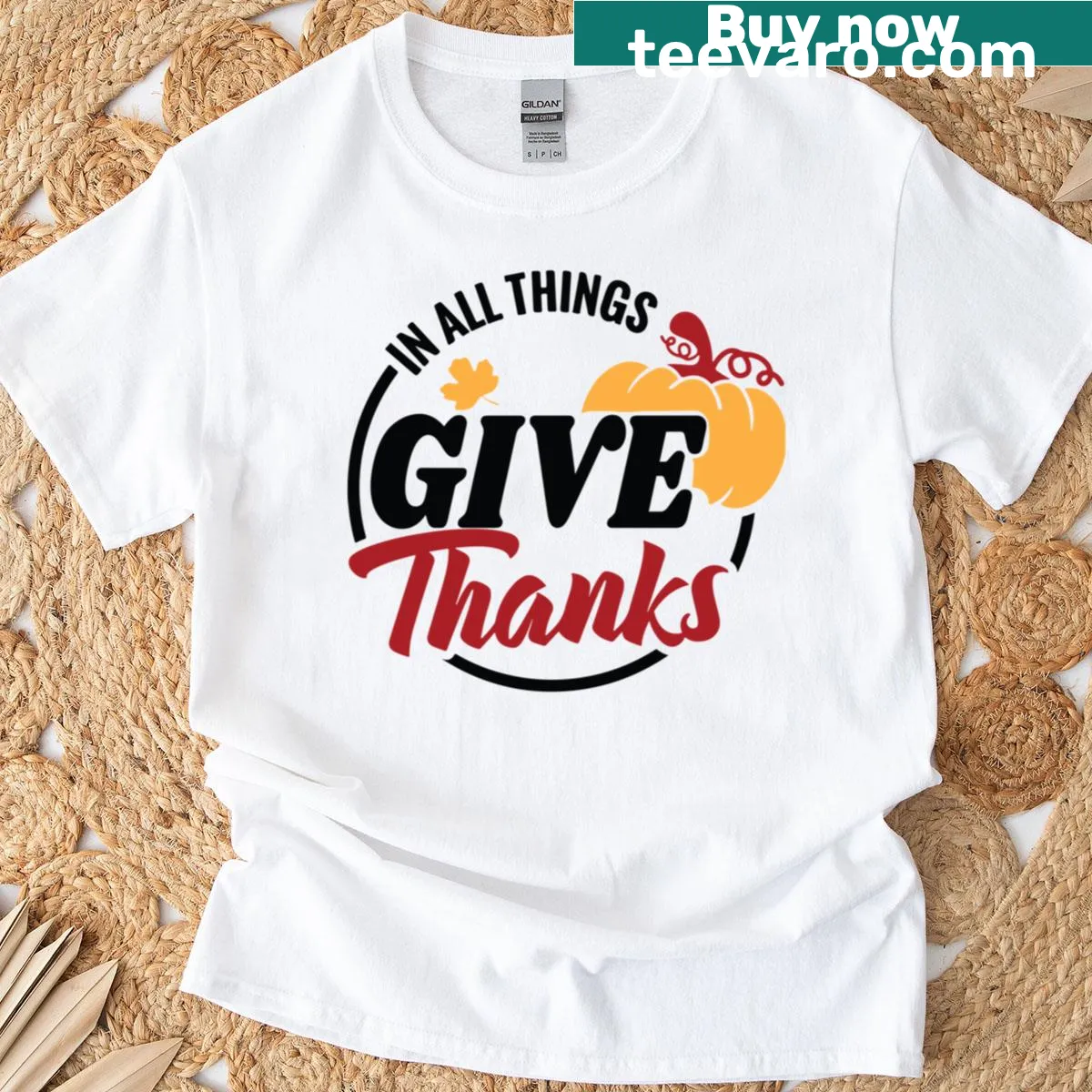 Typography t-shirt with the phrase 'In All Things Give Thanks' — on a men's t-shirt