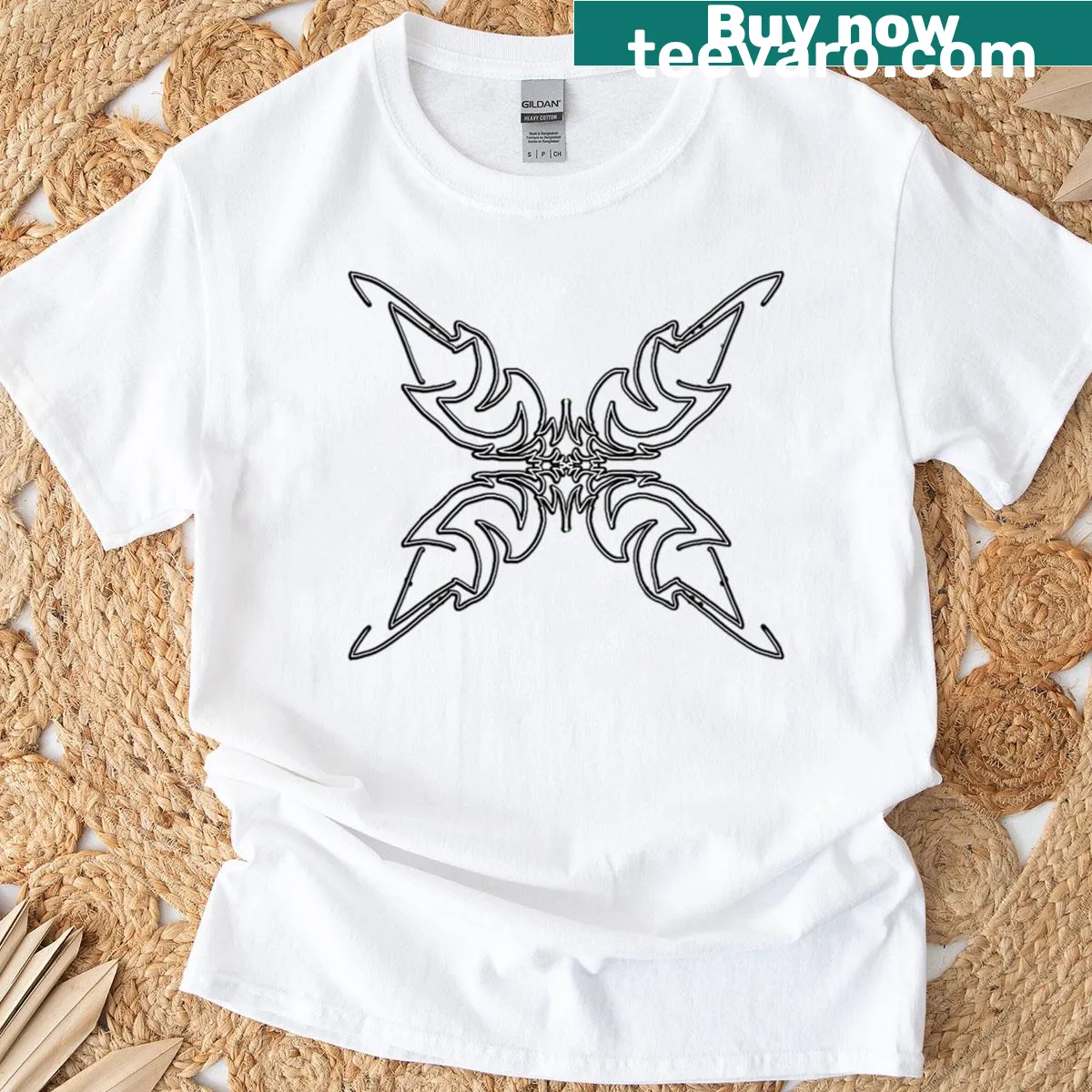 Minimalist abstract butterfly design in monochrome line-art — on a men's t-shirt