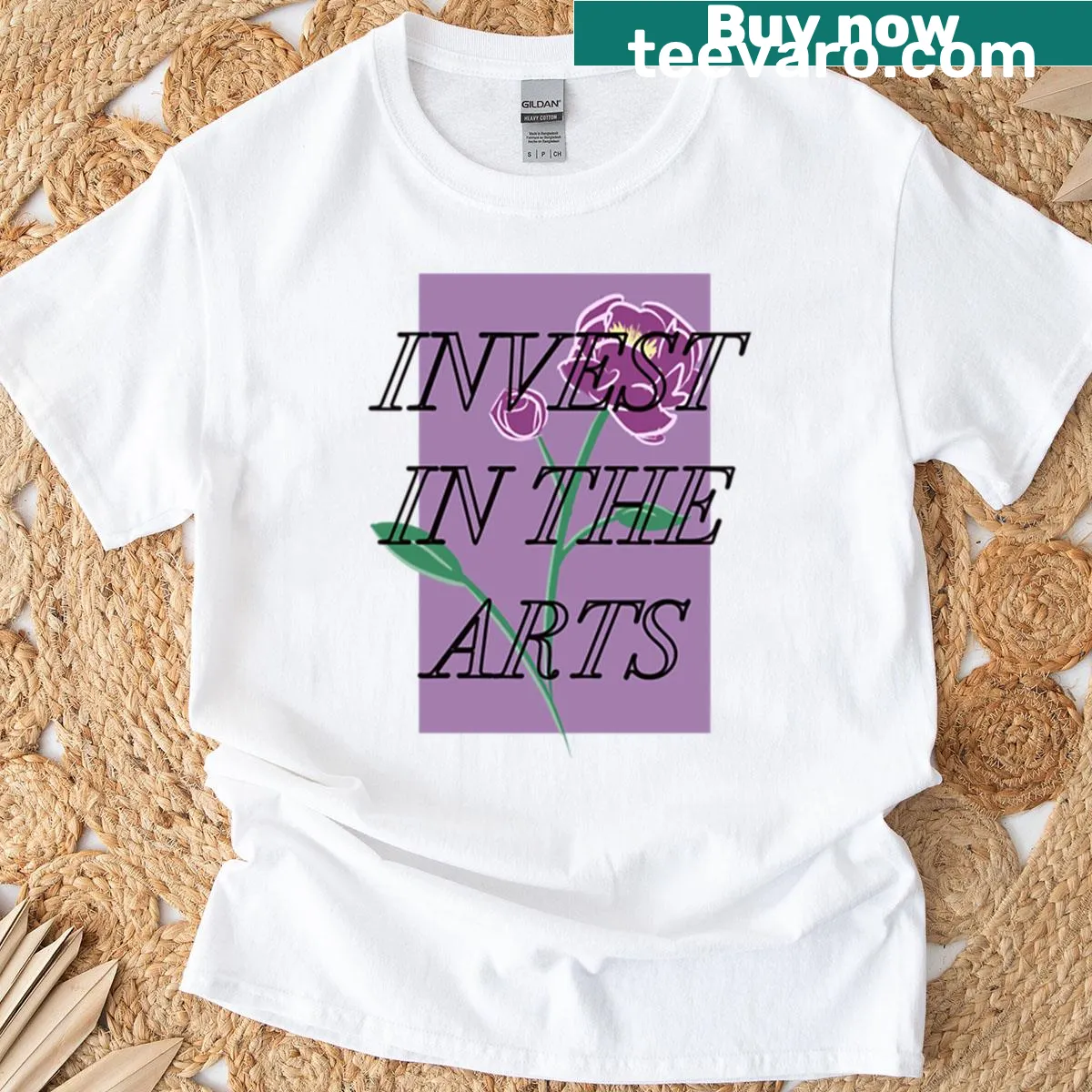 Inspirational t-shirt with the message 'Invest In The Arts' — on a men's t-shirt