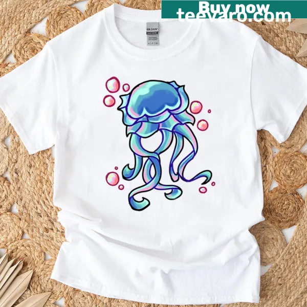 T-shirt featuring cute jellyfish and bubbles design for ocean lovers.