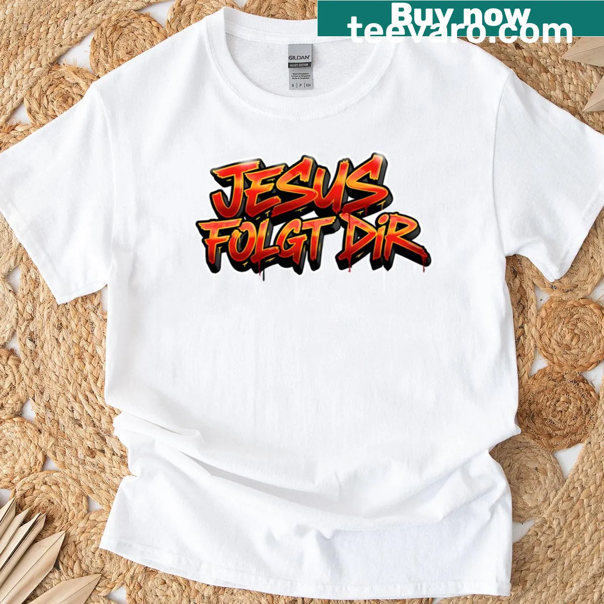 Graffiti-style t-shirt with the text 'Jesus Folgt Dir' — on a men's t-shirt