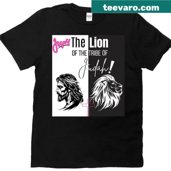 Christian shirt with the phrase Jesus The Lion Of The Tribe Of Judah in pink