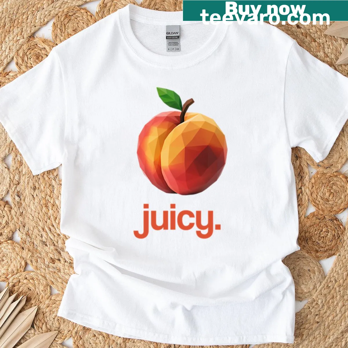 Low poly peach graphic t-shirt with geometric design — on a men's t-shirt