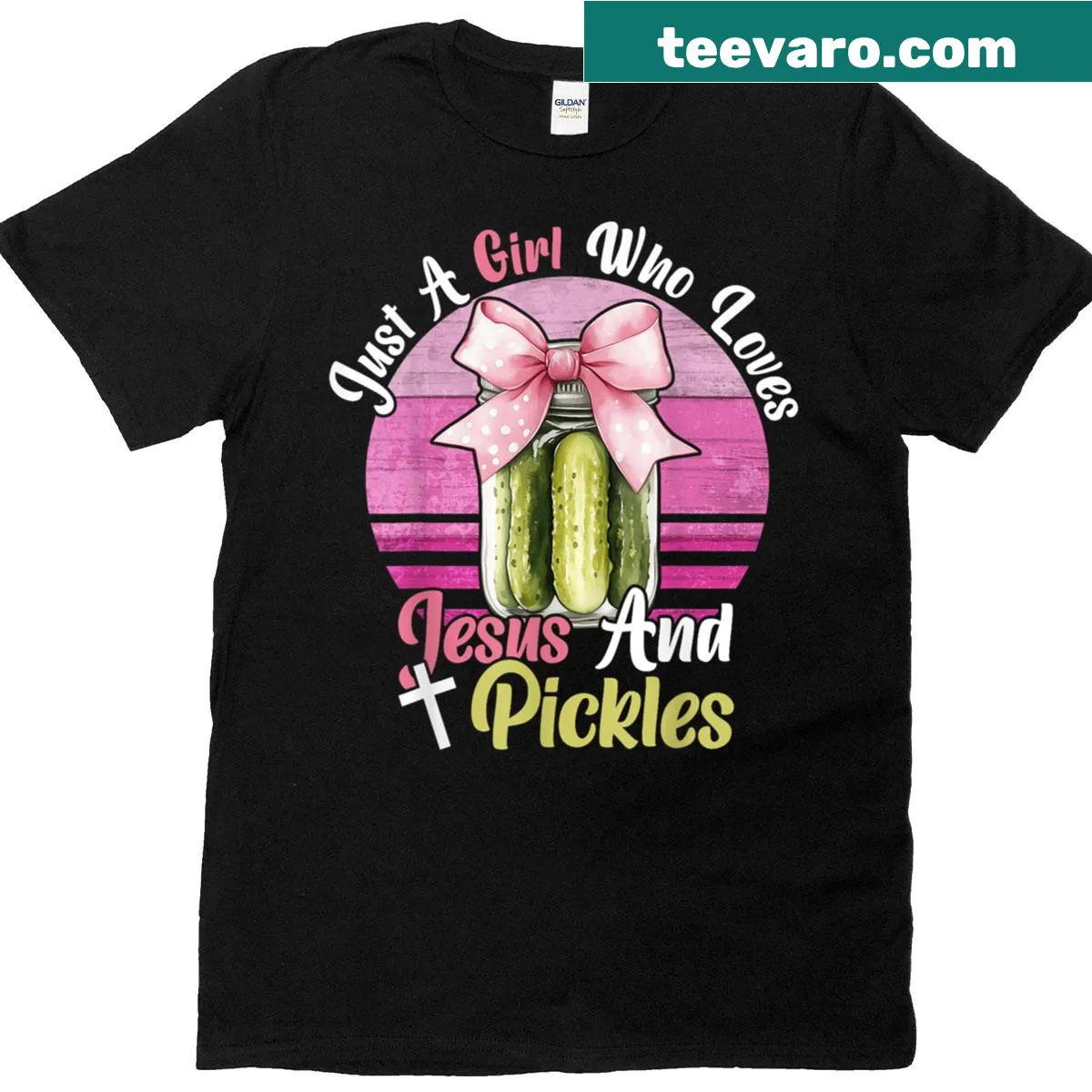 Funny T-shirt with text about Jesus and pickles — on a men's t-shirt