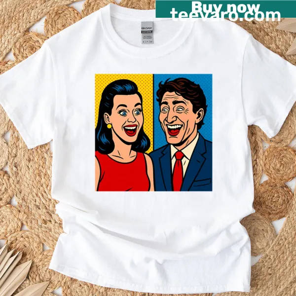 Playful t-shirt featuring Katy Perry with Justin Trudeau