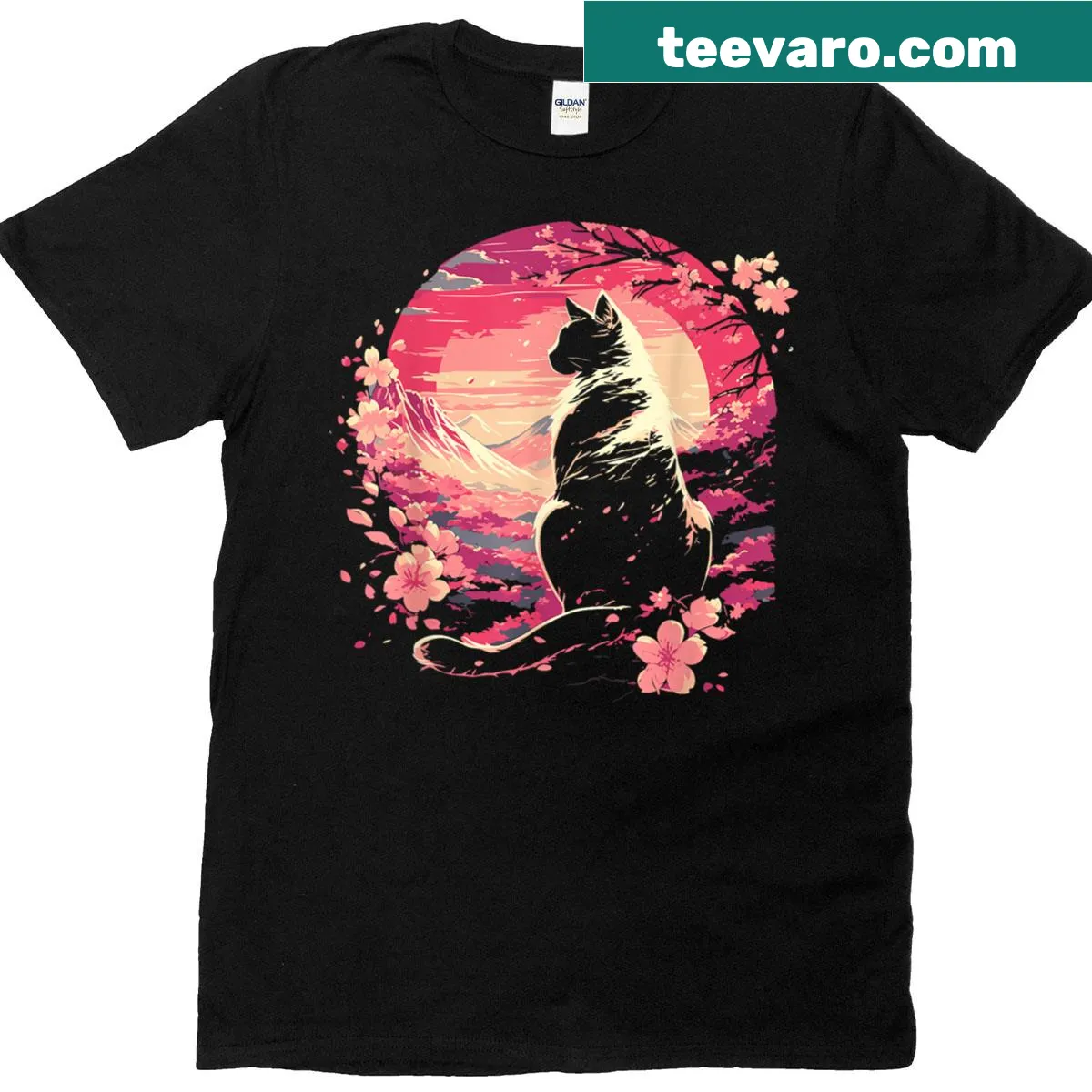 Kawaii-style T-shirt featuring a funny cat anime design — on a men's t-shirt