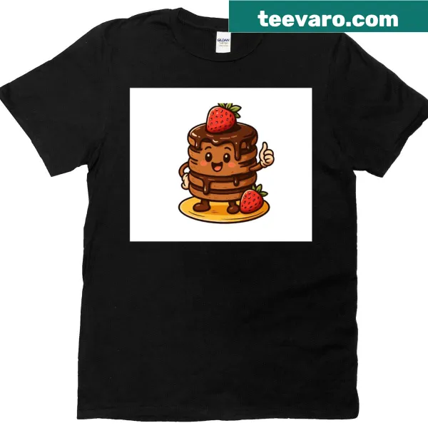 Kawaii cartoon t-shirt featuring cute chocolate pancake characters