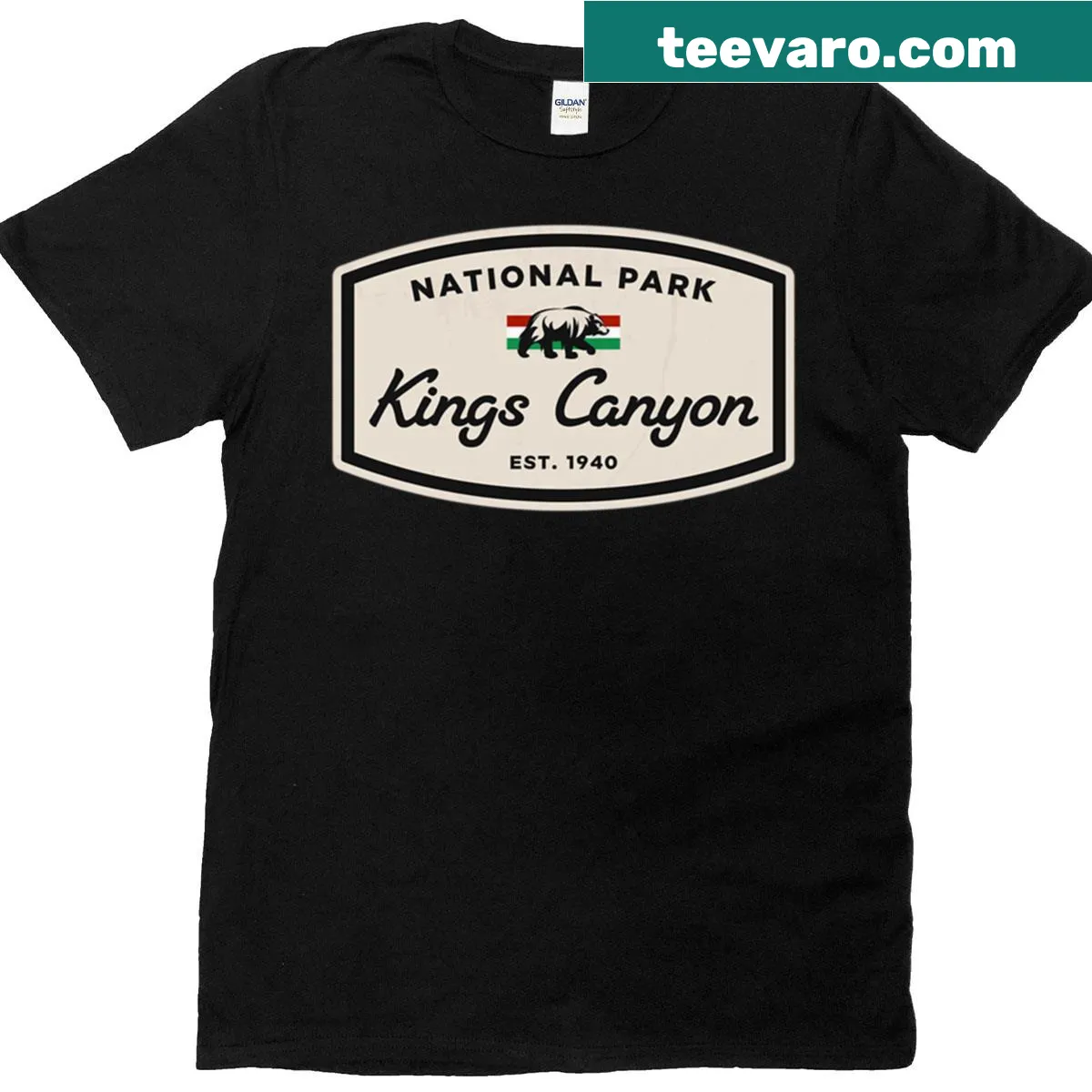 Illustrative Kings Canyon shirt featuring majestic mountains — on a men's t-shirt