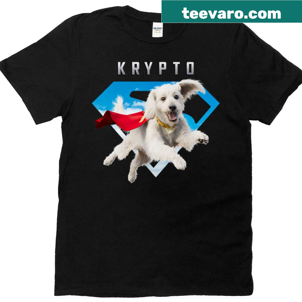Cartoon t-shirt featuring Krypto the Super Dog — on a men's t-shirt